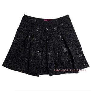 Betsey Johnson Black Sequins & Embroidered Pleated Mini Skirt